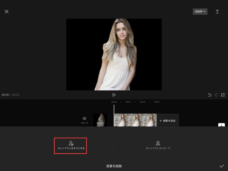 Capcut動画の背景を削除して人物を抜き出すやり2